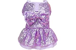Tangpan Sequins Bow-Knot Pet Dance Dress Dog Christmas Party Dress (Purple, XL)