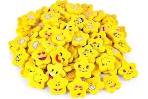 ‎KOOGEL KOOGEL 100 Stück Radiergummi Kinder Mitgebsel, Gelbe Lachgesicht Radierer Sternform, Wurfmaterial Karneval, Fasching, Schule, Tombola Gewinne