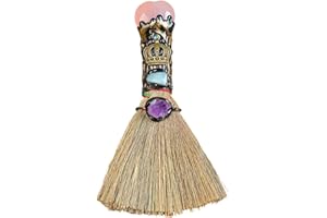 Xuoxeji Crystal Witch Wiccan Altar Broom,Witchcraft Witches Pagan Altar Decor, Handmade Ritual Magic Ceremonial (Pink crystal)
