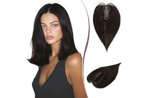 RUWISS Topper Capelli Veri Donna Marrone Scuro Straight Hair Topper con Clip Capelli Umani Veri Posticci per Capelli Senza Frangia