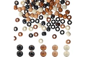 XINJODUZ Xindojuz Drewniane koraliki do rękodzieła, 100 szt. 10mm x 8.5mm, okrągłe, naturalne kolory: ciemnobrązowy, średni brąz, morelowy, do breloczków, naszyjników, bransoletki, włosów, DIY