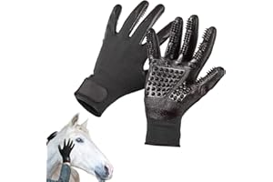 DHinkyoung Multifunctional Horse Brush Gloves, Rubber Horse Massage Gloves, Horse Grooming Brush, Breathable Horse Hair Remover Mitt for Horse Dog and Cat Washing Grooming Shedding (Black)