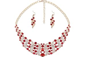 Yazilind - Collana da donna e orecchini, con strass, acciaio inossidabile, colore: rosso, cod. 1075N2578