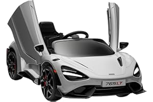 AIYAPLAY McLaren 765LT Licensed Electric Car for Kids with Butterfly Doors, 12V Kids' Electric Ride on with Remote Control, Transport Wheels, LED Lights, MP3 Music, Horn, for 3-6 Years, Grey