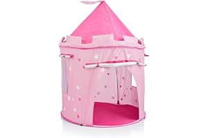 KiddyPlay Girls Play Tent - Pink Princess Castle - Kids Pop-Up Tent - Childrens Indoor or Outdoor Garden Playhouse - Girls Wendy House - With UV Protection Sun Safe For Kids