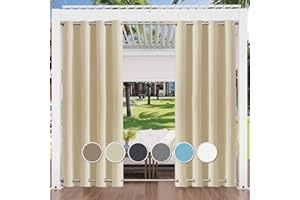 ‎AIYAOO Outdoor Vorhang Wetterfest mit Ösen Oben und Unten (Viele Höhen & Breiten Zur Auswahl ) Wasserdicht Sichtschutz Terrasse Sonnenschutz für Balkon Veranda Pergola Gartenlaube,B90xH200cm(1 Stück) Beige