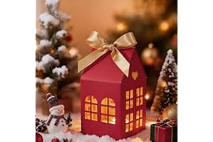 GEBETTER 24Pcs Boîte Cadeau Noël Ballotin Bonbon en Forme de Maison avec Ruban pour Biscuits Bonbon Chocolat Petits Cadeaux Décoration Table Avent (Rouge)