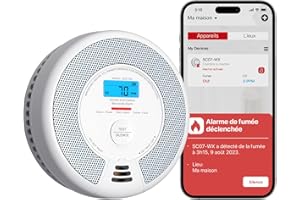X-Sense Détecteur de Fumée et de Monoxyde de Carbone Connecté avec Batterie Remplaçable, Détecteur Intelligent Compatible avec X-Sense Home Security App, SC07-WX, Lot de 1