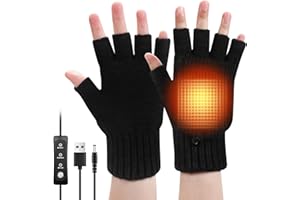 Augot Gants Chauffants USB, Gants Chauffants Tricotés pour Hommes et Femmes Gants d'hiver Chauffe-Mains avec 3 Températures Réglables, Hiver Mains Chaudes Gants pour Ordinateur sans Doigts