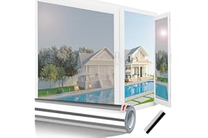 Linarun One Way Window Film Privacy | Privacy Film for Glass Windows Mirror Effect Heat Reflective Window Film Anti Glare Blocking UV, Silver Vinyl, Static Cling 30x200