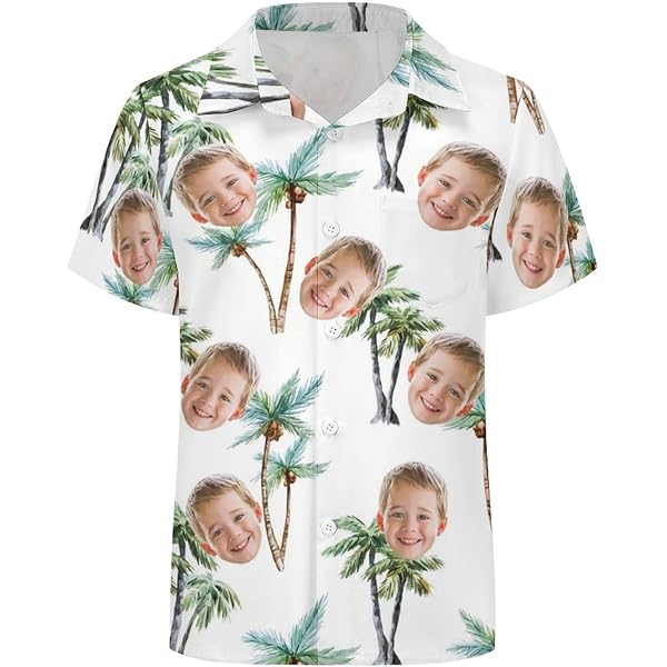 Camicia Hawaiana Bambino Maniche Corte - Stampa Palme Tropicali, Tessuto Morbido E Traspirante - Foto 7