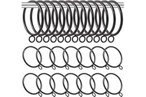 AHAQU 50 Pack Metal Curtain Rings, 45mm Internal Diameter Curtain Pole Rings with Fixed Eyelets, Smooth Glider Curtains Rail Hanging Ring, Heavy Duty Drapery Ring- Black