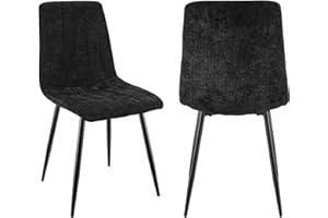 JIJIAN Lot de 2 Chaises de Salle à Manger, Chaises Tapissées en Tissu de Lin et Pieds en Métal Noir, Design Rayé, pour Salle de Séjour Chambre à Coucher Cuisine Salon Réception, Noir