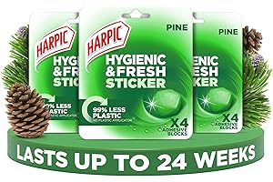 Harpic Hygienic Fresh Sticker Adhesive Toilet Block, Pine, Pack 3 x 4 Stickers, Toilet Freshener, No Plastic Applicator, Up to 24 weeks of Freshness