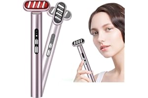 THECOOPIDEA Asta per terapia a luce rossa 7 in 1 per il viso, massaggiatore viso contro le rughe, dispositivo per terapia a luce rossa con terapia termica, massaggio a microcorrente, asta di bellezza a LED-Rosa