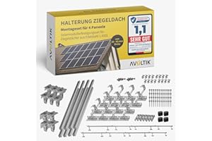 Avoltik Solar Halterung Ziegeldach I Set für 4 PV Module 30-45mm I Solarmodul Halterung Balkonkraftwerk I Solarmodulbefestigungsset für Ziegeldächer aus Edelstahl 1.4301 I PV-Halterung Montageset