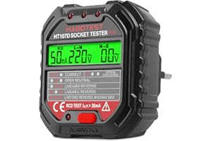 PRITOK Socket Tester RCD Plug Outlet Tester: 90-250V LCD Display Outlet, Circuit Breaker Detector, Automatic Electric Circuit Polarity for Home and Office Electrical Safety (HT107E)