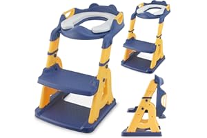 ALMAR Baby Escalera para wc Azul y Amarillo Asiento Inodoro Infantil con Escalera Reductor WC para Niños Antideslizante, Ajustable y Plegable Entrenador de Baño para Niños de 1 a 7 Años