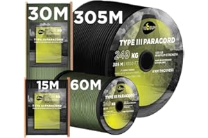 ‎TECEUM TECEUM Paracord Type III 550 Schwarz (Black) – 30 m – 4mm – Taktisches Seil – Outdoor-Paracord – Für Camping & Wandern – EDC-Fallschirmseil – Robustes Überlebensseil (100 ft) 016