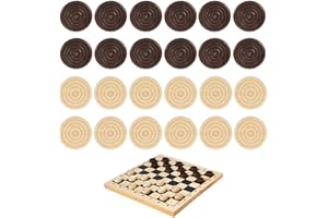BNXF 24 Pcs Draughts Pieces,Draughts Checkers Backgammon Pieces,Wooden Checkers Pieces,Durable Backgammon Chess,Quality Stackable Checkers Pieces for Board Game Learning Camping(Wood Color&Brown)