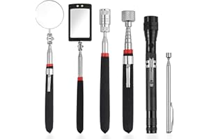 XUNTOP Recogedor Magnético Telescópico 6 Pcs Herramienta Telescópica Incluye Varilla de 6.8kg/0.45kg/3.6kg con Luz LED, Espejo de Inspección Redondo/Cuadrado, Linternas Giratorias de 360 °