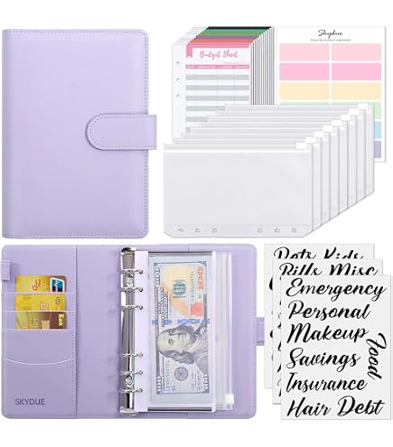 A6 PU Leather Budget Planner & Binder Set With Zipper - Includes 45 Refill Sheets, Gold Ring Binder, Pink Dividers & Gift Card | Perfect Gift For Women