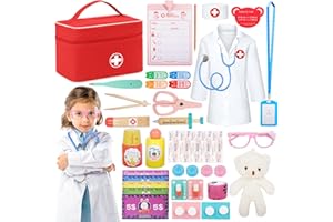 PQETBV Kit Gioco Dottore per Bambini, Valigetta Dottore Bambini con Camice da Medico e Borsa da Medico Portatile, Gioco di Ruolo per Ragazze e Ragazzi di 3, 4, 5 Anni