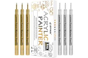 JEFFNIUB Pennarello Oro Argento Pennarelli Acrilici per Dipingere Sassi, Legno, Vetro, Ceramica, Tela, Tessuti Pennarelli Indelebili 0.7 Punta Fine il Set (6 Pezzi)
