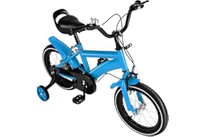 Begoniape Bicicletta per bambini da 14 pollici a partire dai 3 ai 6 anni, bicicletta regolabile per bambini con ruote di supporto, colore blu