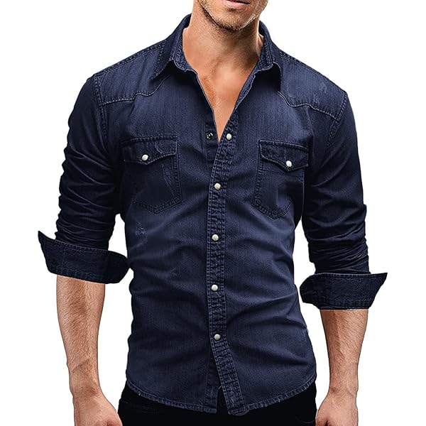 Elastische Katoenen Denim Shirt Mannen Lange Mouw Cowboy Elastische Katoenen Denim Shirt Mannen Lange Mouw Cowboy