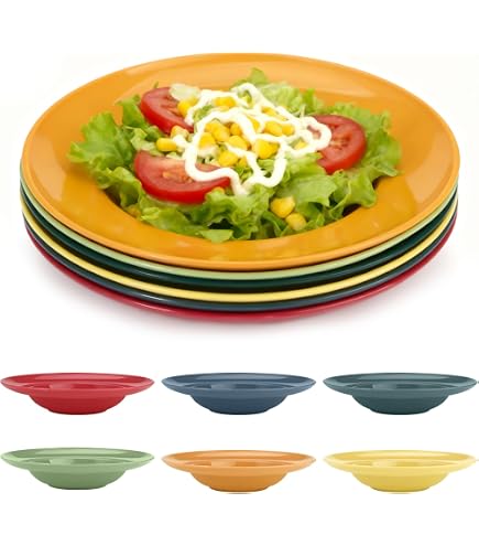 Acan Tradineur Set 6 Piatti Fondi In Plastica 22 Cm – Per Microonde E Congelatore – Color Pastello Assortiti – Stoviglie Riutilizzabili