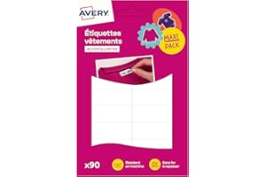 Avery Étiquettes Autocollantes Blanches Inscriptibles 90 Pièces - autocollant Personnalisable avec un marqueur permanant - Durable Lavable jusqu'à 40C et sèche-linge - 1,3 x 4,5 cm