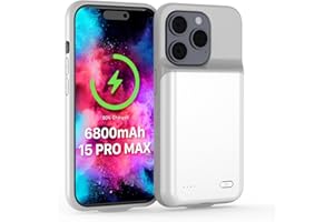 TQTHL Akkuhülle für iPhone 15 Pro Max, [ 6800mAh ] Zusatzakku Ladehülle Akku hülle Handyhülle,wiederaufladbare Powerbank Akku Hülle kompatibel für iPhone 15 Pro Max (6.7 Zoll) (Weiß)