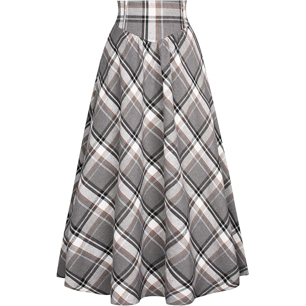 Jupe Médiévale Femme Plaid Taille Haute élastique - Style Cosplay Renaissance - Longueur Maxi Avec Poches - Tissu Confortable Polyester-coton
