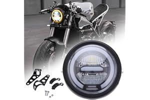 JMTBNO Phare de Moto LED de 6,5 Pouces avec Support de Phare de Moto, Feux de Conduite Halo DRL Lumière Jaune Universel 12V pour Bobber Chopper Cafe Racer Retro