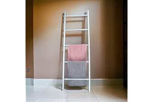 DYLEX White Towel Ladder 5 Tier Wooden Towel, Clothes Holder Rack Wall-leaning Stand for Bathroom, Bedroom