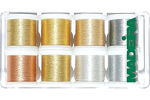 Madeira 8014 Heavy Metal Boîte avec 8 Bobines de Fil de Broderie Métallique 100 M, Multi, 8 x 200m