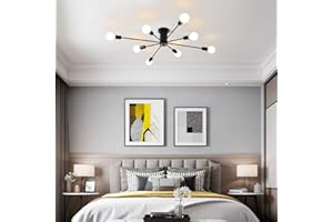 ‎JIINOO JIINOO 8-Licht Kronleuchter Deckenleuchte Schwarz Industrielle Semi Unterputz Kronleuchter Deckenleuchte Mittelalter Vintage Moderne Pendelleuchte Deckenlampe für Küche Bauernhaus Wohnzimmer