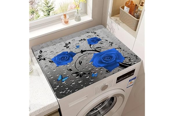 Odot Tapis de Protection pour Dessus de Machine à Laver, Antidérapant Housse de Machine à Laver pour Machine à Laver ou Sèche-Linge Buanderie Réfrigérateur Cuisine (Papillon Bleu,60x60cm)