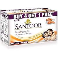 Santoor Sandal and Almond Milk Soap (Buy 4 Get 1 Free 125g each)