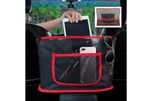 NganSuRong Car Handbag Holder Organiser Net Pocket,Car Seat Organizer Bag for Cell Phone and Purse,Car Document Holder,Car Tidy Storage Mesh Bags Box,Car Seat Gap Back Seat Kick Mats Protector (Red)