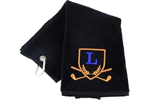 Always Looking Good Golf Towel with Monogrammed Embroidery Initial Letter Luxury Velour 50cm x 40cm Custom Embroidered Golf Towel with Carabiner Clip Gift- Golf Gifts for Men (Black, L)