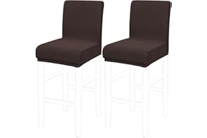 PiccoCasa Dining Chair Covers Set of 2, Stretch & Removable Bar Stool Covers for Pub Counter - Height Side Chair Covers with Square Lattice, Washable Chair Slipcovers Dark Brown