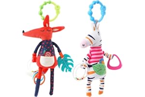 COIKES Baby Pram Pushchair Toy 2 Pcs Crocod giraffe Baby Sensory Toy Clip on Pram and Pushchair Toy Training Baby Gripping Skill and Teething Toy Baby Hanging Rattle Toy for Baby from 0 to 6 Months (Style 2)
