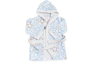 Ti TIN | Albornoz Infantil para Niño o Niña con Capucha | Albornoz 100% Algodón de Rizo Toalla | Suave y Absorbente con Diseño de Estrellitas Color Celeste | Talla de 1 año, de 0 a 12 meses