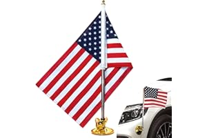 Anley USA Asta portabandiera e bandiera per auto con supporto per aspirazione d'aria-Asta portabandiera in stile ventosa per esterni per auto, camion, barca e veicolo con bandiera americana(set di 1)