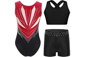 Oyolan Enfant Fille Justaucorps Gymnastique et Short avec Débardeur Tank Top Ensemble 3 Pièces Tenue Patinage Artistique Danse Spectacle