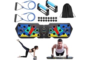DAXIONGMAO 20 in 1 Press Up Board with Resistance Bands，Different color-coded pushups board target specific muscle exercise (Blue for Chest/Red for Shoulders/Yellow for Back/Green for Triceps).