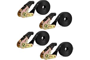 CQWLKEJ Ratchet Straps 6M x 25 mm Black Ratchet Straps 800 KG Break Strength - 4 Pack Tie Down Straps with Cam Buckle for Motorcycles/Car/Trailer/Household (4 SETS)