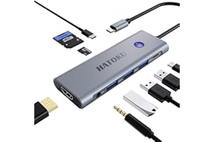 HATOKU HUB USB C, 9-1 USB C HUB, Adaptateur Macbook Air avec HDMI 4K@60Hz, 100W PD, Lecteur de Cartes SD/TF, Port de Données USB 3.0/C et Port Audio pour Dell, Lenovo, HP Laptops (Gery)